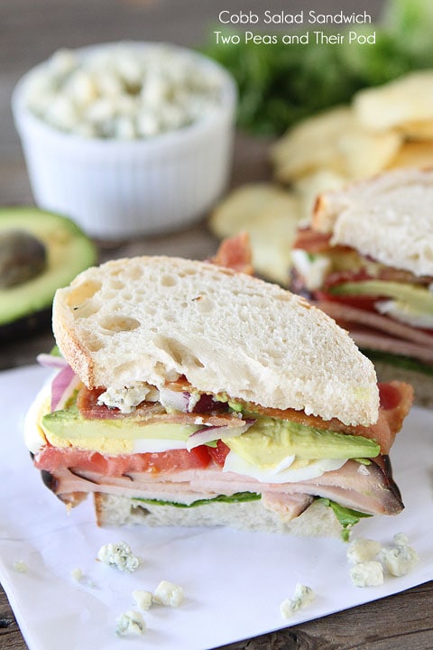 Cobb Salad Sandwich loaded with bacon, turkey and avocado